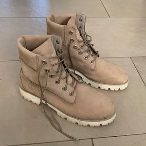 Beige suede Timberlands